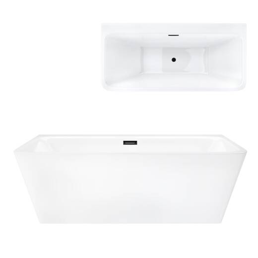 Corsan ISEO Wand-Freistehende Badewanne 150 x 75 cm mit breitem Rand Klick-Klack-Stöpsel Schwarz