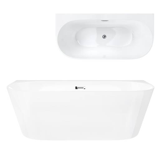 Corsan MONO Wand-Freistehende Badewanne 150 x 75 cm mit breitem Rand Klick-Klack-Stöpsel Chrom