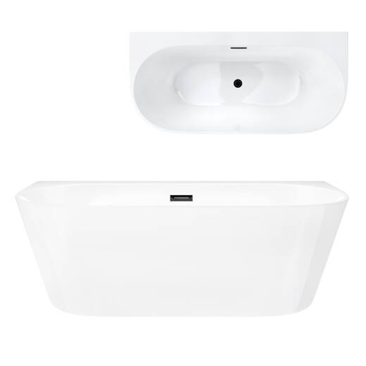 Corsan MONO Wand-Freistehende Badewanne 150 x 75 cm mit breitem Rand Klick-Klack-Stöpsel Schwarz