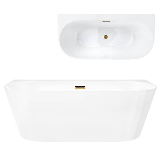 Corsan MONO Wand-Freistehende Badewanne 160 x 74 cm mit breitem Rand Klick-Klack-Stöpsel Golden