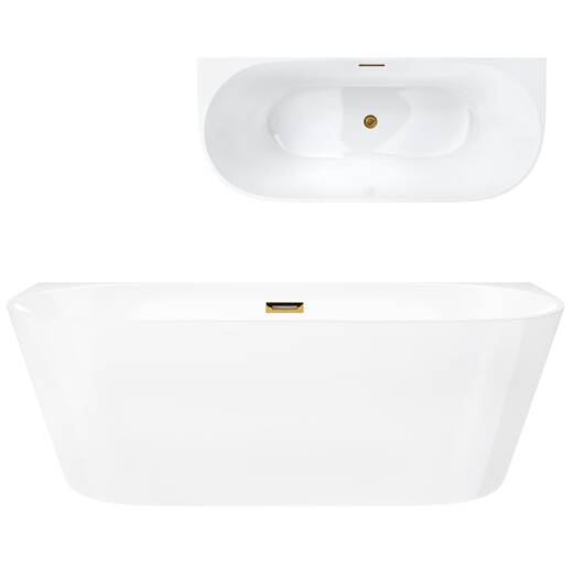 Corsan MONO Wand-Freistehende Badewanne 170 x 80 cm Klick-Klack-Stöpsel Golden