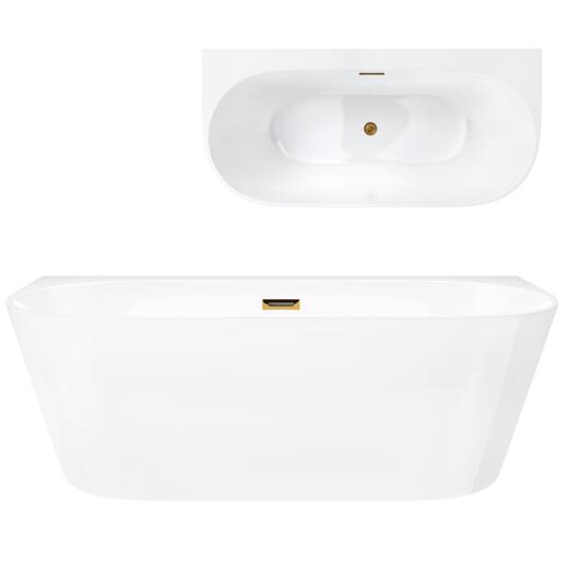 Corsan MONO Wand-Freistehende Badewanne 170 x 80 cm mit breitem Rand Klick-Klack-Stöpsel Golden