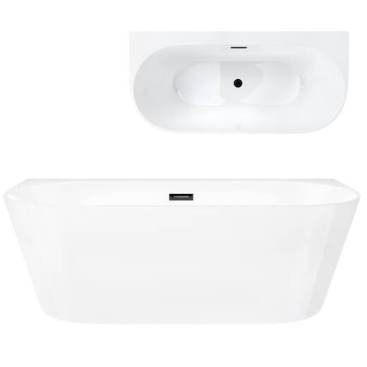 Corsan MONO Wand-Freistehende Badewanne 170 x 80 cm mit breitem Rand Klick-Klack-Stöpsel Schwarz