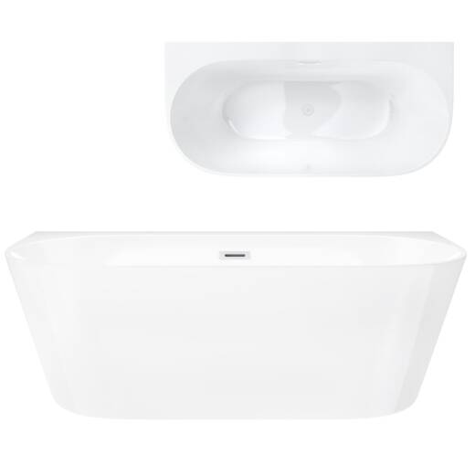 Corsan MONO Wand-Freistehende Badewanne 170 x 80 cm mit breitem Rand Klick-Klack-Stöpsel Weiß