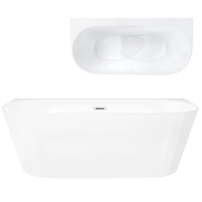 Corsan MONO Wand-Freistehende Badewanne 170 x 80 cm mit breitem Rand Klick-Klack-Stöpsel Weiß