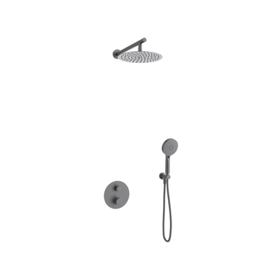 Recessed shower set LUGO Z03TGM, rain showerhead 25cm, thermostatic mixer, shower hose, Gunmetal