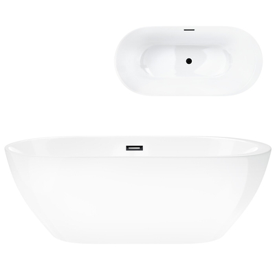 Corsan RENO freistehende Badewanne 170 x 80 cm mit Seitenablage Klick-Klack-Stöpsel Schwarz
