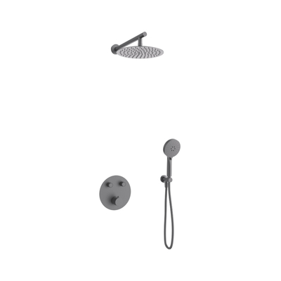 Įmontuojamas dušo komplektas LUGO Z04TGM, lietaus dušas 25cm, termostatas, dušo žarna, Gunmetal