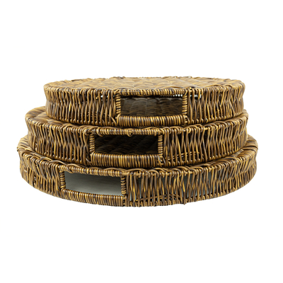 Set of woven trays made of technorattan BROWN