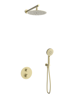 Podstěnná sprchová sada LUGO Z03TBGL, dešťová hlavice 25cm, termostatická baterie, sprchová hadice, kartáčované zlato