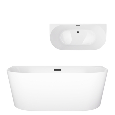 Badewanne wandhängend MONO E029LSBL Slim 160 cm Click-Clack-Stopfen Schwarz