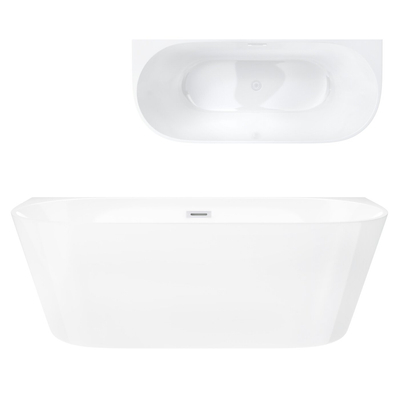 Corsan MONO wall-mounted freestanding bathtub 160 x 75 cm click-clack plug White