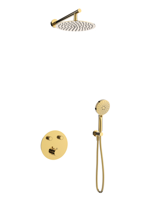 Unterputz-Dusch-Set LUGO Z04TGL, Regendusche 25cm, Thermostat, Duschschlauch, Gold