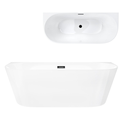 Corsan MONO wall-mounted freestanding bathtub 150 x 74 cm click-clack plug Black