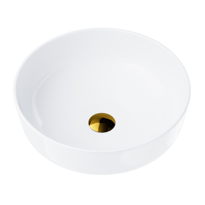 Umywalka nablatowa LUGO UC9988GL okrągła 415x415x135 mm z korkiem Klik-Klak złotym