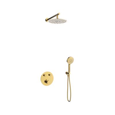 Recessed shower set LUGO Z04TBGL, rain showerhead 25cm, thermostatic mixer, shower hose, brushed gold