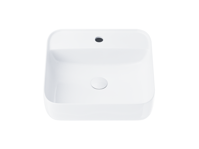 Corsan countertop washbasin, square, 395x395x145 mm, with tap hole and white click-clack plug