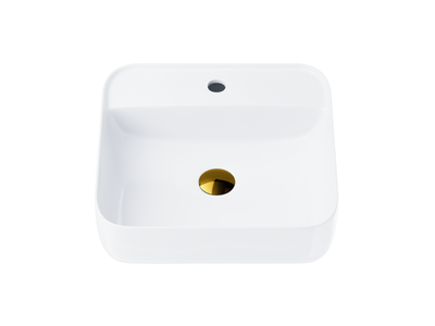 Corsan 649902 countertop washbasin, square, 395 x 395 x 145 cm, with tap hole and gold click-clack plug