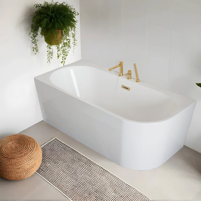 Corsan INTERO freistehende Eckbadewanne 170 x 80 mit breitem Rand Linksmontage Klick-Klack-Stöpsel Golden