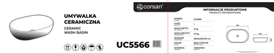 Corsan round countertop washbasin 600x400x150 mm