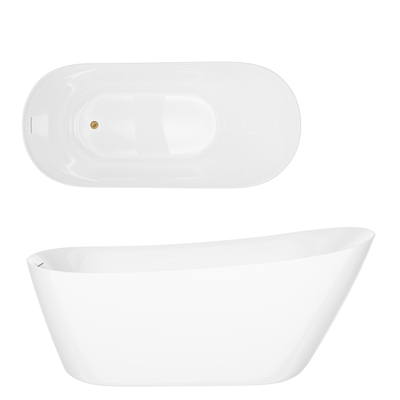 Freistehende Badewanne ESTELLA II SLIM V038XLBGL 170 cm Click-Clack-Stopfen Gebürstetes Gold