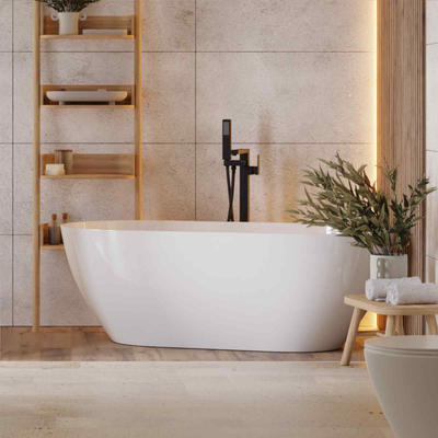 Corsan RENO freestanding bathtub 170 x 80 cm with side shelf click-clack plug Graphite / GunMetal