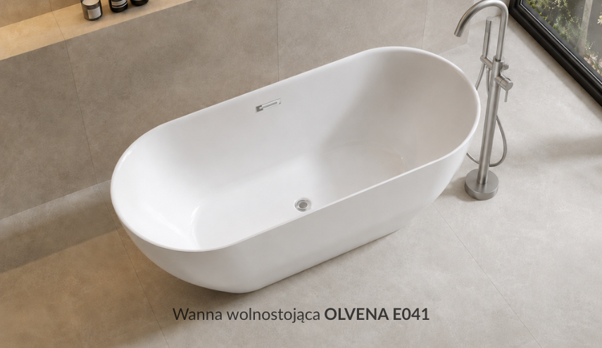 wanna wolnostojąca w dużej minimalistycznej łazience